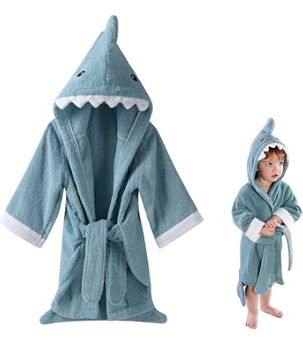 Poncho Toalla Con Capucha Para Niños (Tiburón) - Secado Rápido 76x127cm