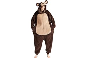 Loiahoer Unisexe Costume d'ours Onesie Pyjama Costume Déguisement Peluche Ours Combinaison Pyjama,Animaux Carnaval Cosplay Costume de Halloween pour Femmes Hommes