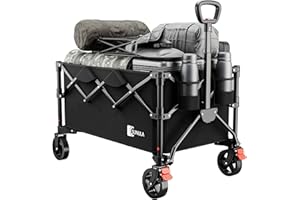 Sunula Festival Trolley with Brake - 250L Capacity & 330LB, Heavy Duty Folding Camping Wagon, All-Terrain Wheels, Patented 4-Way Folding, One-Click Adjustable Handle, Pull-Along Beach Cart - Black