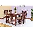 Furniseworld Sheesham Wood 4 Seater Dining Table with Cushioned Chairs Dining Room Furniture Set Wooden Dinner Table for Living Room Hall Home Restaurant (Matching Finish)