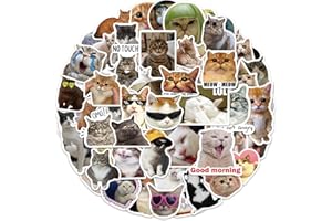 ‎HIBARBY Lustige Katze Aufkleber 50 Stück, Funny Meme Cat Sticker Set für Laptop Wasserflasche Koffer Gepäck Skateboard Helm Handyhülle Tagebuch, Vinyl Graffiti Stickers für Erwachsene Jugendliche
