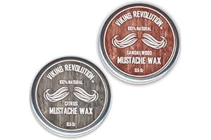 Viking Revolution Mustache Wax 2 Pack - Beard Wax & Moustache Wax for Men - Strong Hold Helps Train Tame & Style - Mustache Wax Men (Citrus & Sandalwood, 2 pack)
