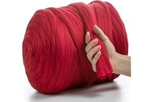 MeriWoolArt® 100% XXL Merino Wolle Garn 4-5 cm Dicke Wolle Garn, Filzwolle Trockenfilzen Nassfilzen, DIY Klobiges Wolle Garn Decke, Decke Baby Wolle, Arm Stricken Decke Garn Rot, 100g