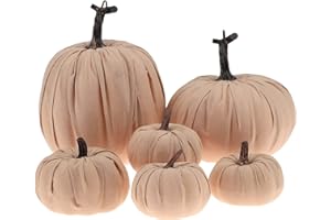 Kepfire 6 Pcs Fall Autumn Harvest Artificial Pumpkin Decoration Fake Handmade Linen Fabric Simulation Cushaw Decorating Home Party Ornament - Brown