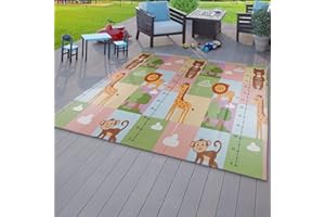 TT Home Tappeto Da Gioco Cameretta Reversibile Pieghevole Motivo Animale Numeri, Colore:Grigio Verde Giallo, Dimensione:180x200 cm