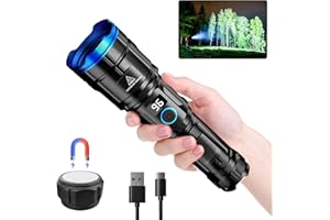 Wind&Moon Lampe Torche LED Ultra Puissante Rechargeable,10000 Lumens Lampe de Poche,Flashlight 7 Modes D'éClairage,IPX6 éTanche pour Camping RandonnéE,Et Urgences