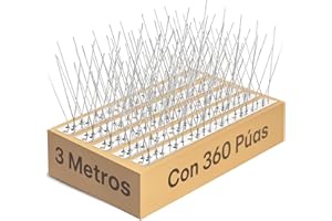 Praknu Pinchos Antipalomas Acero Inoxidable - 3 Metros con 360 Púas - Protección Efectiva Anti Paloma - Fácil Montaje para Tubo, Balcones Y Ventanas (300 cm)