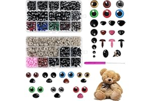 Chiluxendo Ojos y Nariz de Plástico de Colores Seguridad con Arandelas, para Manualidades, Fabricación de Muñecas, Amigurumi de Peluche y Juguetes de Ganchillo, Tamaños Surtidos (Ø 5~14 mm)