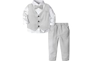 mintgreen Bébé Garçons Costumes, 3 Pièces Tenue en Tweed à Chevrons Ensemble de Vêtements de Baptême Chemise + Gilet + Pantalon + Nœud Papillon, 1-4 Ans