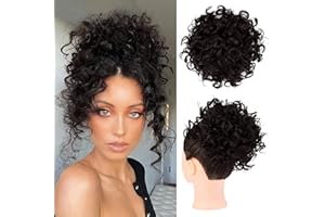 ENENBLAU Haarteil Dutt Haar Bun mit Elastischer Kordelzug Kurz Locken Welle Pferdeschwanz Haarteil Kunsthaar wie Echthaar Updo Haarverlängerung zopf für Frauen Tägliche Verwendung DunkelBraun 4# AL066B