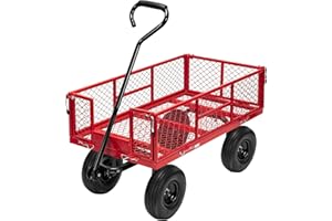 VIVOHOME Chariot de Jardin Robuste et Convertible Capacité de Charge 400kg Chariot de Transport avec Grilles Métalliques et Bâche Intérieure Poignée Rotative de 80cm pour Jardin Camping Festival
