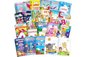 Kalysky 20 Livres de Coloriage pour Enfants, Mini Livres de Coloriage pour Fillers de Sacs de Fête, Pack de Coloriages pour Enfants de 2 à 8 ans, Thèmes-Animaux, Sirènes, Dinosaures, Espace et Océan