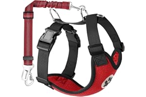 SlowTon Arnés de Coche para Perro con Correa de Conector, multifunción, Ajustable, Doble Tejido de Malla Transpirable, arnés de Chaleco de Viaje con cinturón de Seguridad