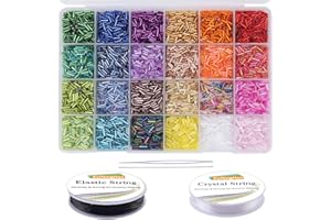 EuTengHao Kit de 9600 perles tubulaires en verre, petites perles artisanales pour fabrication de bracelets, colliers, travaux manuels, avec cordon élastique (7 mm, 24 couleurs)