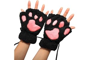 MAKFORT 1 Pair Ladies Girls Womens Cat Paw Gloves Winter Gloves Fingerless Paw Mittens Warm Plush Half-Finger Winter Gloves