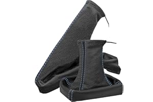 L & P CAR DESIGN Funda palanca de cambios y Freno de mano - compatible para Opel Astra G 1998-2004 - negro azul - de cuero auténtico - de marchas - para transmisión manual - (A099-13)