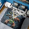 Monster Jam Double Duvet Cover - Grave Digger, Max-D, Megalodon, Dragon & El Toro Loco Design - Officially Licensed Reversible Bedding set with matching Pillowcase - Polycotton