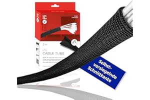 LABEL THE CABLE® 2m - 25mm Kabelschlauch Schwarz Selbstschließend, Kabelkanal flexibel, Kabelschutz Katze Hund, Kabel verstecken PC TV, Kabelmanagement Schreibtisch, Kabelschutzschlauch extra robust