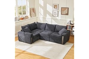 Vesgantti 4 Seater Sofa with Storage, Small Modular L Shaped Sofas for Living Room, Premium Chenille Dark Grey, Convertible Left/Right Hand Corner Couch for Bedroom, Home Office, Studio, 2C1 Corner