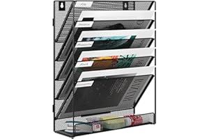 EasyPAG 6 Compartiments Assembler Métal Porte Document Mural A4 Porte Revue Suspendu Organisateur de Bureau à Suspendre Banette de Rangement Range Papier Corbeille a Courrier Murale,Noir