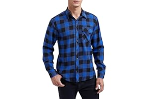 HISDERN Men's Long Sleeve Casual Plaid Flannel Shirt Checked Tartan Button Down Shirts for Men S-4XL