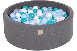 MEOWBABY Piscina di Palline per Bambini - Tondo 90x30cm Piscine con 200 Palline Colorate, Cotone, Grigio Scuro: Bianco/Trasparente/Turchese/Blu Baby