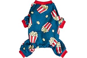 Fitwarm Popcorn Hunde-Pyjama, lustige Hundekleidung für kleine Hunde, Jungen, Mädchen, Fleece-Einteiler mit Füßen, Blau, Rot, Weiß, Gelb, Größe S