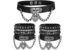 Dochais 3Pcs Gothic Accessories Stud Choker Studded Bracelet Punk Studded Bracelet Rivets PU Leather Collar Choker Necklace Heart Black Vintage Gothic Wristband Retro Steampunk Dark Goth Style