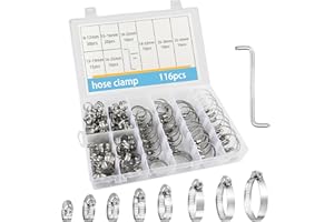 PBMLGO 116 Pcs Hose Clips Set 8-44mm Adjustable Jubilee Clips Assorted Stainless Steel Hose Clamps, Worm Drive Pipes Hose Clips, Tube Joining Clip with Screwdriver for Water Pipe, Automobile Pipe, Gas Pipe