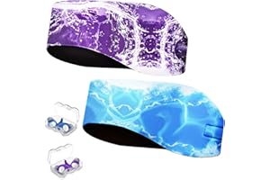 YUHENGLE 2 Pairs Swimming Headband with Earplugs - Adjustable Water Headband & Silicone Earplugs for Adults,Keep Water Out and Hold Earplugs in - Swim Ear Band for Surfing, Diving, Pool, and Water Sports