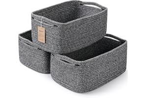 MAXUNI 3er-Pack Aufbewahrungskörbe zum Organisieren | Geflochtener Spielzeugkorb | Leere Seilkörbe für Geschenke | Schrank-Organizer-Behälter mit Griffen | Dekorative Würfelbox | Gemischtes Schwarz