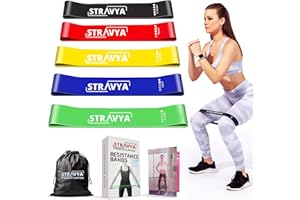 STRAVYA Resistance Bands Set of 5 – Elastic Exercise Band for Home Gym, Pilates, Stretching, Strength Training – Fitness Equipment with Varying Resistance Levels - Carry Bag Included