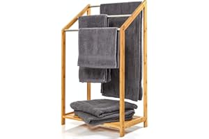 bambuswald© Porte-Serviettes avec 3 entretoises en métal | Porte-Serviettes sur Pied Environ 85x51x31cm Bambou | Accessoire de Salle de Bain, sèche-Serviettes, Salle de Bain