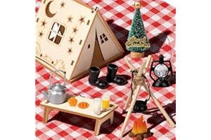 KENVORA Wichtel Zubehör Set Weihnachten - Miniatur weihnachtsdeko Wichtel mit Wichtel Haus Schuhe Tisch Stühle Lagerfeuer Regal Geschirr Tannenbaum für Wichteltür Adventskalender 2025, Geschenke Kinder
