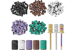 olyee 250 Stück Schleifhülsen Nagelfräser, Schleifkappen Nagelfräser Schleifkappen Drill Sanding Bands, Körnung 80/120/180 Nagelkunst-Schleifband Nagelfräser Aufsatz mit 3 Nagelbohrer