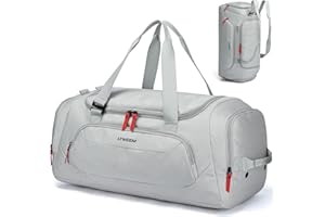 Lyweem Mens Sports Gym Bag with Shoes Compartment and Wet Pocket, 40L Medium Travel Duffle Bag Backpack for Women, Waterproof Sports Duffel Holdall Bag for Workout Fitness Training Weekender, Grey