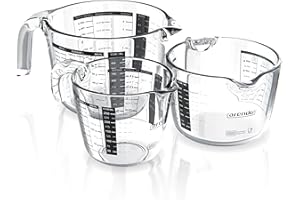 Arendo - Messbecher Set aus Glas - Größen 250ml, 500ml, 1000ml (0,25l 0,5l 1l) – Messkrug Glas Krug – Borosilikatglas – präzise Skala – hitzebeständig – Mikrowellen geeignet – Küchenmessbecher