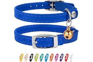 CollarDirect Skórzana obroża dla kota, obroża bezpieczeństwa dla kota z elastycznym paskiem, obroża dla kota z dzwonkiem, czarna, niebieska, czerwona, pomarańczowa, limonkowo-zielona (pasuje na szyję