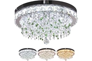 Finktonglan Kristallkronleuchterdecke, 18 '' moderne Kronleuchter mit grünen Kristallen, LED -Kristalldecke, 2700k/4000k/6500k veränderliche Farbe, Halbblöde -Streit -Kronleuchter für Schlafzimmer