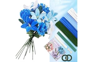 GENHH 400 Pièces Cure Pipe, Fil Chenille, Cure-Pipe pour Fleurs Tulipes avec 2 Rouleau Ruban de Fleuriste et 20 Tige Fleur Kit Bouquet Cure Pipe Chenille pour le Bricolage Décoration (Bleu)