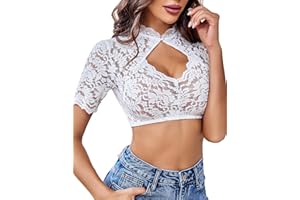 Zeagoo Damen Dirndlbluse Spitze Weiß Dirndl Bluse Halbarm Oktoberfest Trachtenbluse Traditionelle Kleidung Trachten Bluse mit Knopf XS-3XL