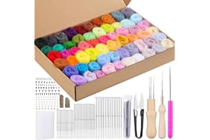 Bamru Nadelfilz Set, 60 Farben Filzwolle Roving, Filzwolle Trockenfilzen Starterset, ideal für DIY. Nadelfilzzubehör mit Nadelfilzpad, Filznadeln, Anleitung