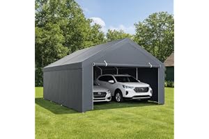 Hebitod 4 × 6 m carport garagetält med vattentät PE-presenning, vinterfast | Lagertält med sidoväggar, stabil galvaniserad stålram, UV-resistent för bil, lastbil, SUV, båt
