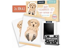 AMARI ® Kit empreintes de bébé avec 2 posters d'animaux & Nettoyer le Touch Pad - kit empreinte bebe - souvenir bebe - kit moulage bébé - empreinte pied bébé - encreur bebe