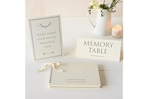 ANGEL & DOVE A5 Ivory Funeral Memory Book & 2 Signs - for Condolence Book, Memorial, Remembrance, Celebration of Life