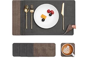 Myir JUN Podkładki stołowe, zmywalne, ze skóry i podstawki, dwustronne podkładki, zestaw 6 szt., antypoślizgowe podkładki ze sztucznej skóry (szaro-brązowe, 6 sztuk w zestawie)