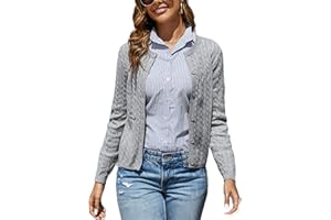 Dosieyeo Damen Strickjacke Elegant Langarm Cardigan mit Zopfmuster Kuschelig Rundhals Strickweste mit Knöpfen für Herbst