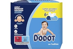Dodot Toallitas Bebé Seco para Bebé, 384 toallitas, recupera el pH de la piel del bebé (6 Paquetes de 64)