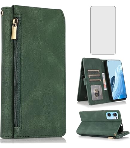 Asuwish Phone Case For OPPO Reno 7 5G/Find X5 Lite Wallet Cover With Tempered Glass Screen Protector And Zipper Card Holder Slot Kickstand Cell - View #13