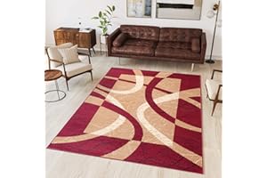 TAPISO Dream Alfombra de Salón Dormitorio Habitación Infantil Oficina Sala de Estar Diseño Moderno Abstracto Rojo Beige Crema Alfombra de Pelo Corto Suave 160 x 230 cm